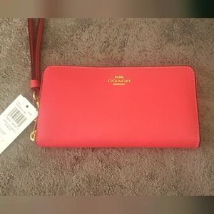 Coach leather Long Zip Around Wallet Wristlet Strawberry Haze